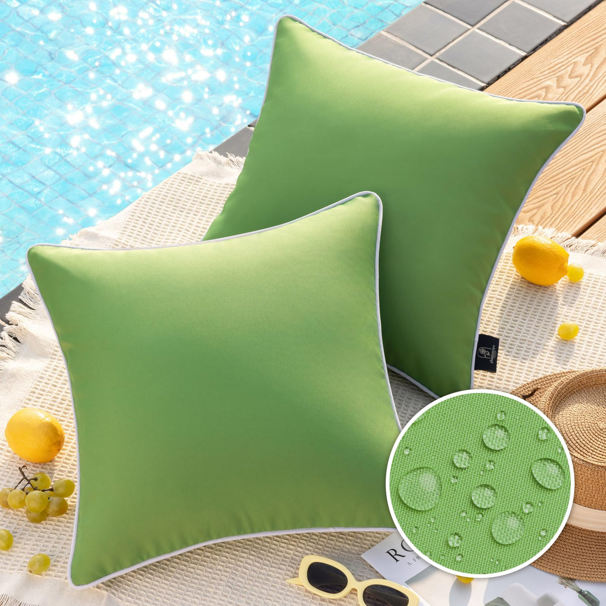 Phantoscope forest green pillow cover close-up shows waterproof fabric texture for outdoor use.
