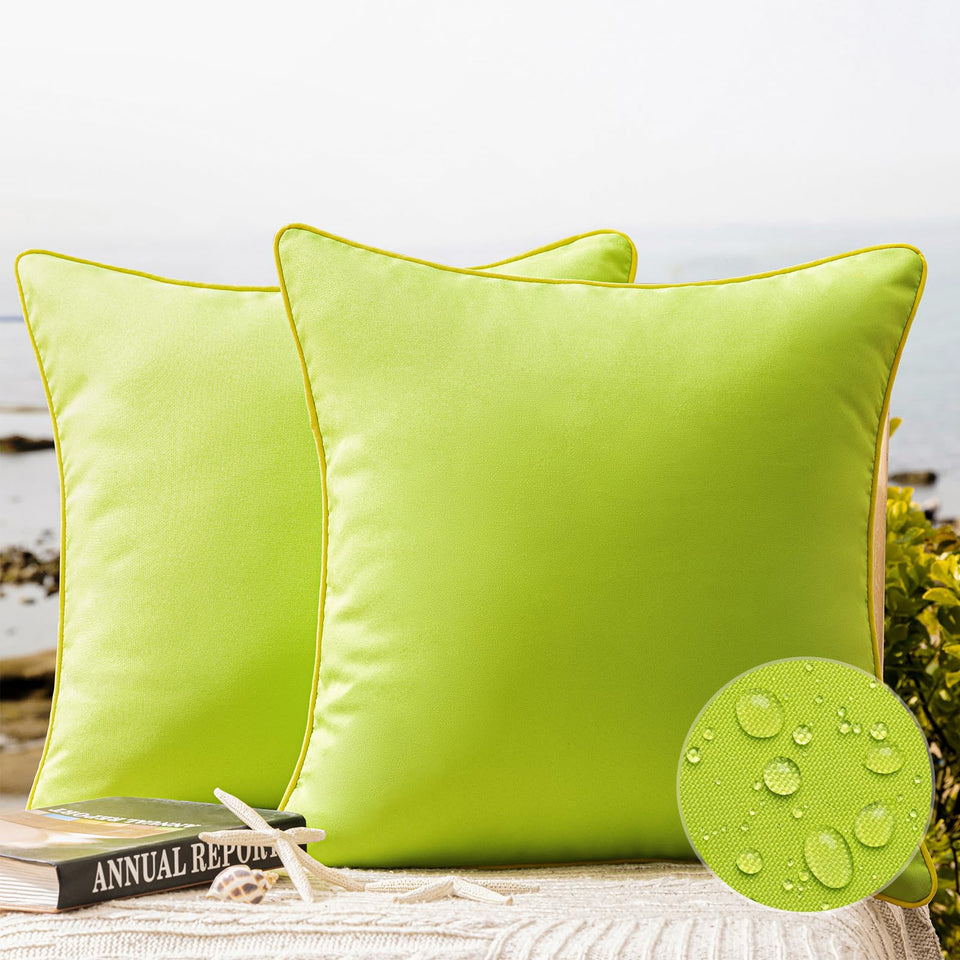 Phantoscope lime green outdoor pillow cover with piping, waterproof for patio seating.