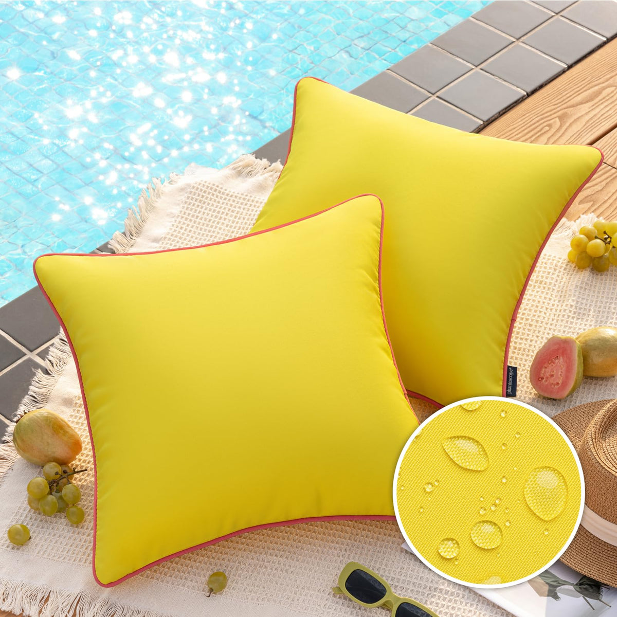 Phantoscope lemon yellow 18x18 pillow cover with water-repellent coating for outdoor use
