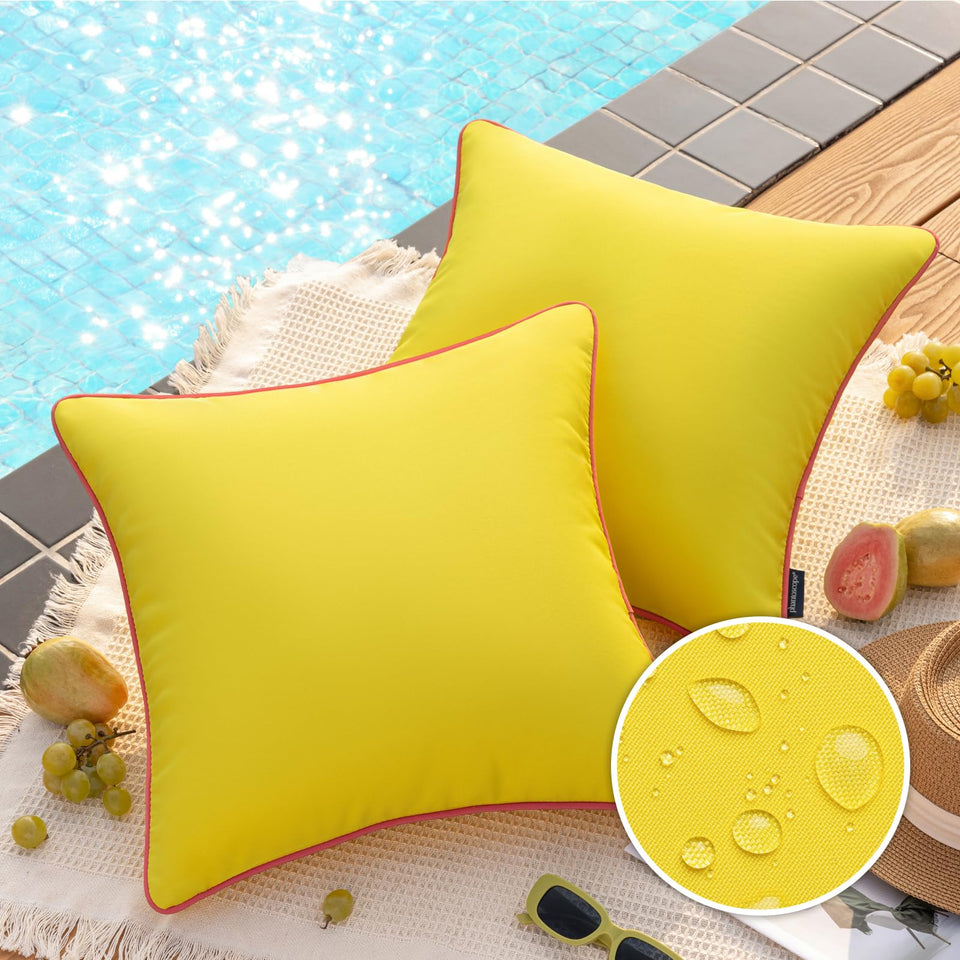 Phantoscope lemon yellow 18x18 pillow cover with water-repellent coating for outdoor use