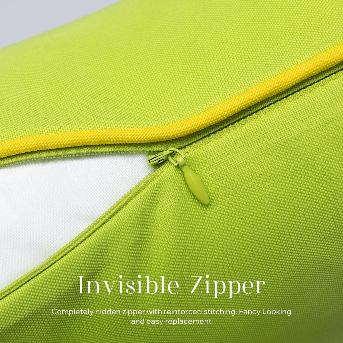 Phantoscope lime green cushion cover featuring hidden zipper for clean, seamless look.