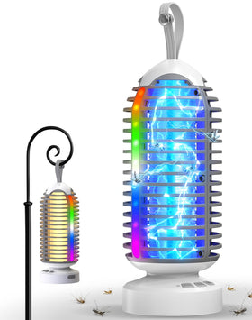 PhatroyYee Bug Zapper with marquee light attracting pests at dusk for outdoor patios.