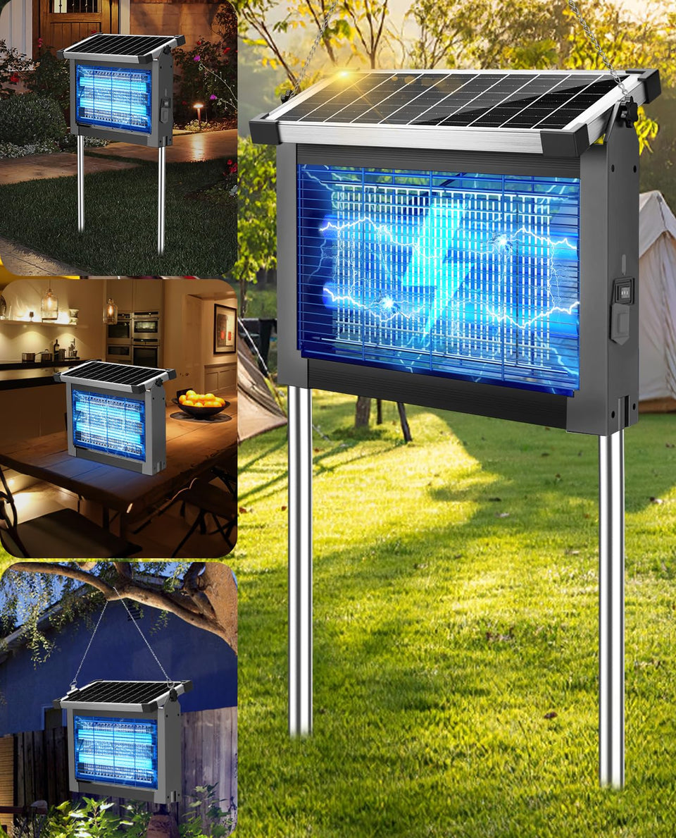 PhatroyYee Solar Bug Zapper Outdoor attracts pests with blue-violet light on patios