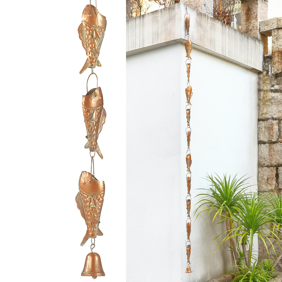Phaxth bottom cast iron bell on rain chain