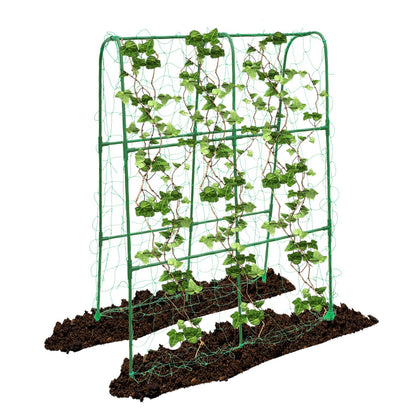 PHENEAHILL U-Shaped Trellis supports peas in a compact patio garden for vertical growth.