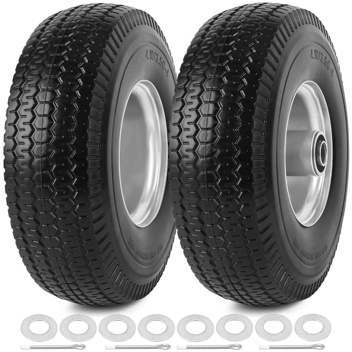Phepetroll flat-free 10-inch tire with 5/8-inch axle bore for garden carts.