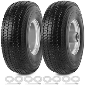 Phepetroll flat-free 10-inch tire with 5/8-inch axle bore for garden carts.