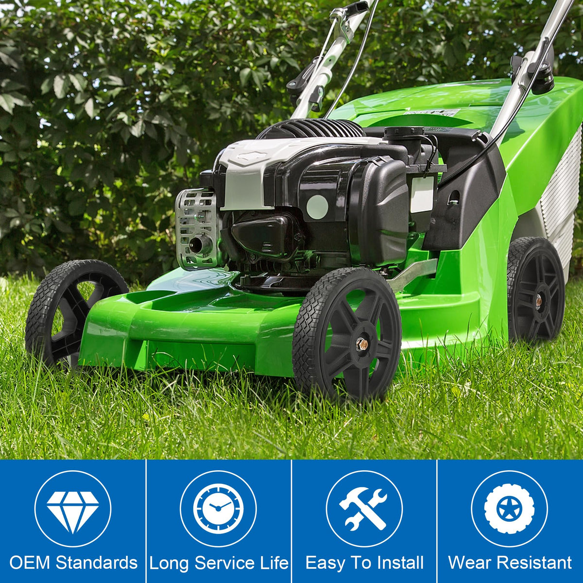 Phepetroll replacement wheels fit most push mowers and garden equipment.