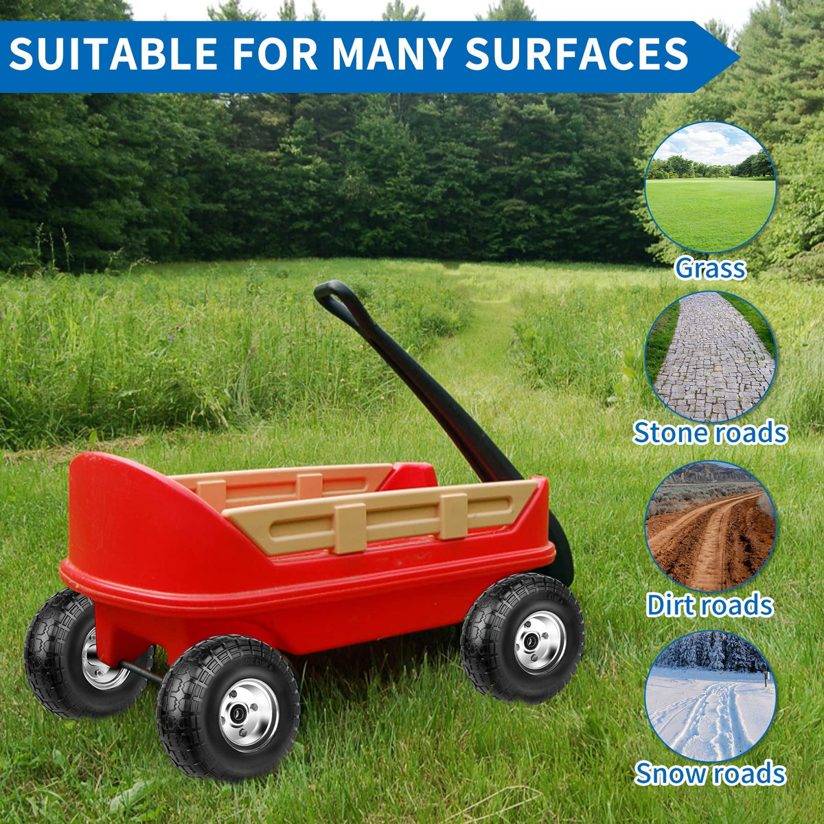 Phepetroll heavy-duty 10-inch tire designed for garden work and yard tasks