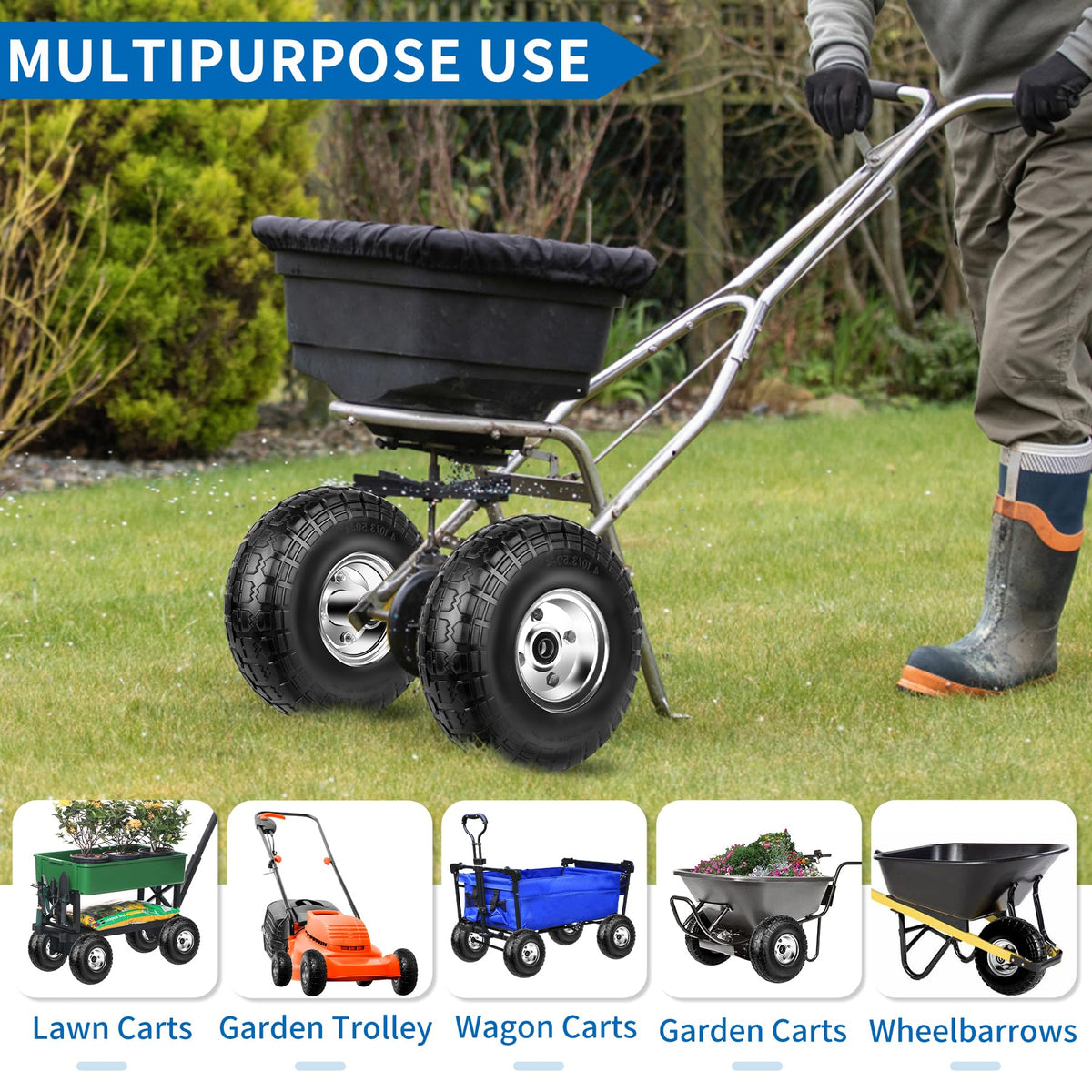 Phepetroll versatile tire suitable for carts, wagons, and wheelbarrows