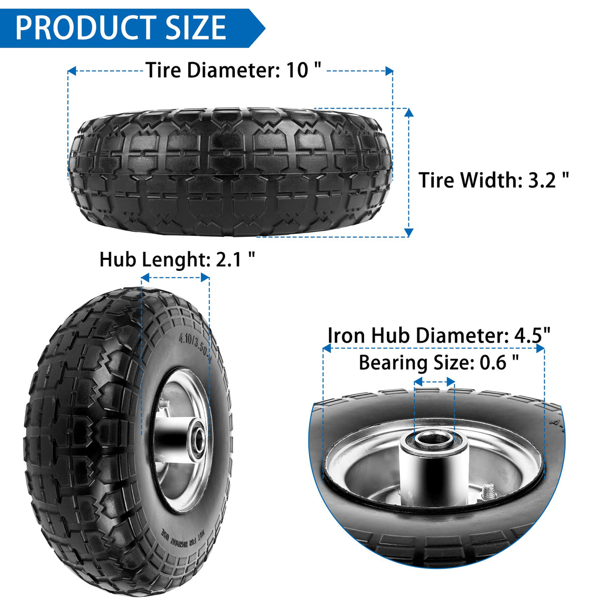 Phepetroll 10-inch solid tire with serrated tread for better traction