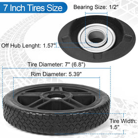 Phepetroll universal 7-inch wheels offer stable traction on uneven turf.