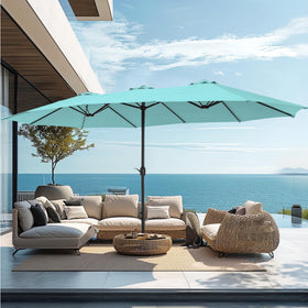 PHI VILLA 15ft patio umbrella setup delivering broad shade for outdoor gatherings.