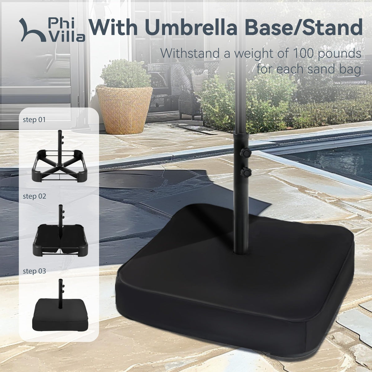 PHI VILLA compact stand fits beneath most dining tables for easy shade.
