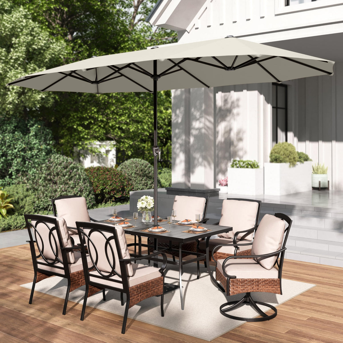 PHI VILLA rust-resistant steel pole in a sunny patio setup