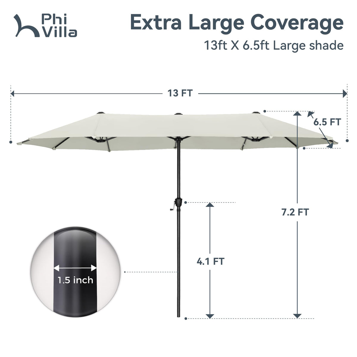 PHI VILLA twelve-rib frame adds strength for windy days