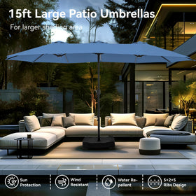 PHI VILLA umbrella base and cross base ready to stabilize on a patio.