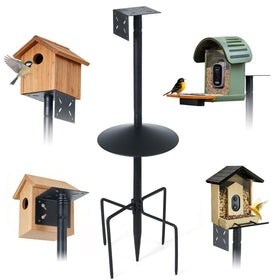 Phikrou bird feeder pole kit (76-inch) ready to support multiple feeders in a garden.