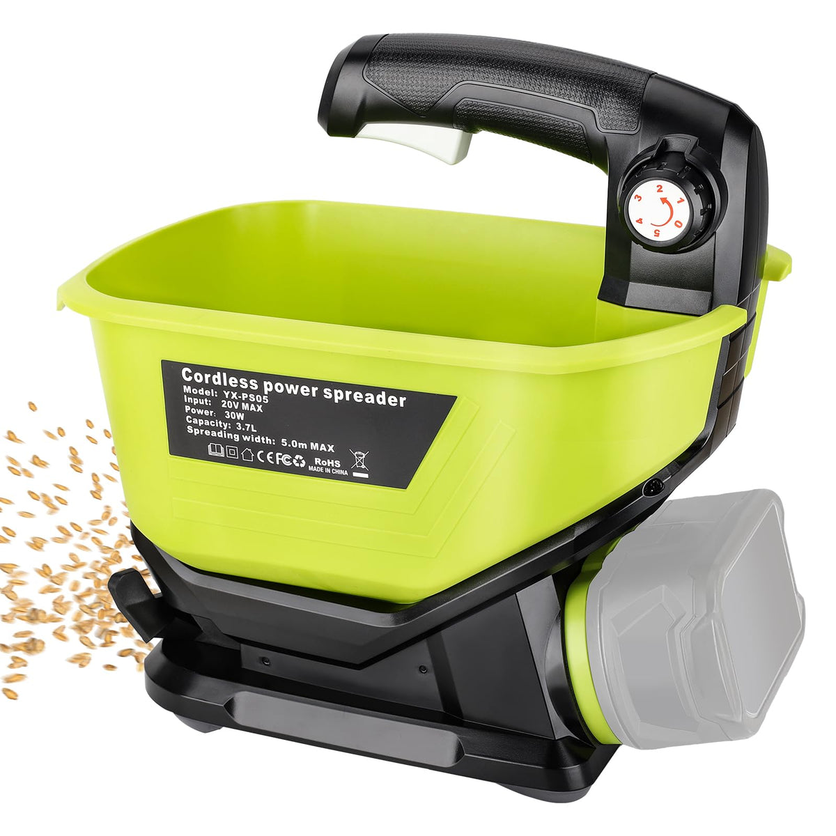 Philophca salt spreader with Ryobi 18V compatibility for versatile lawn tasks.
