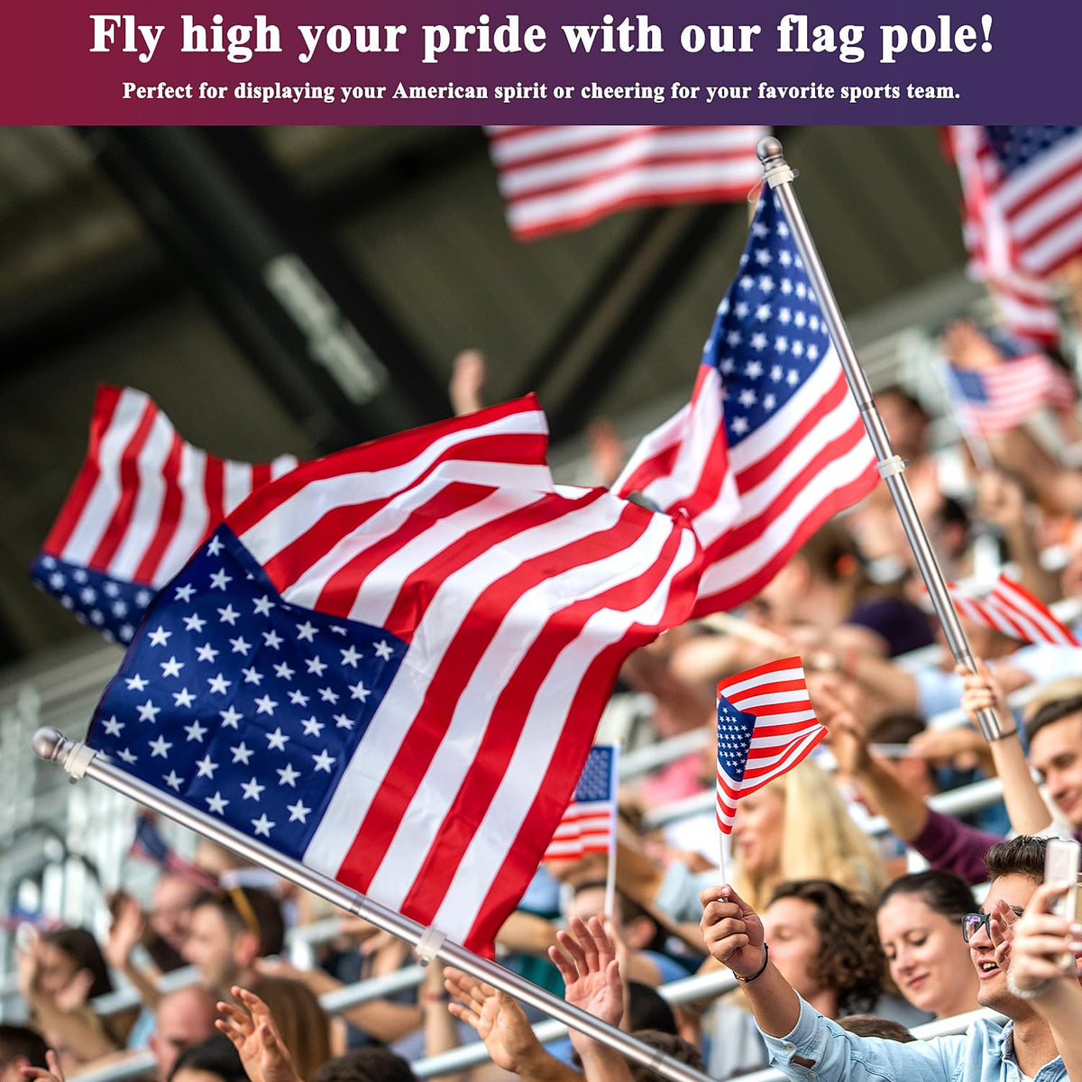 PHITRIC versatile design supports indoor or outdoor patriotic banners