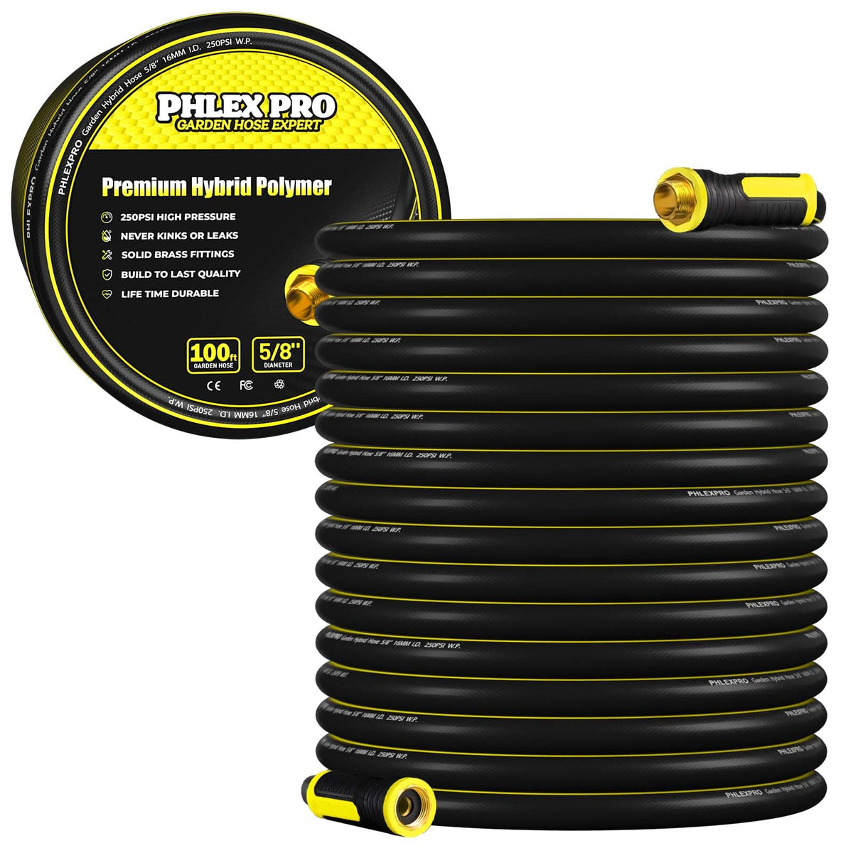 PHLEX PRO garden hose 100ft demonstrates rugged exterior for extended watering tasks.