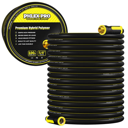 PHLEX PRO garden hose 100ft demonstrates rugged exterior for extended watering tasks.