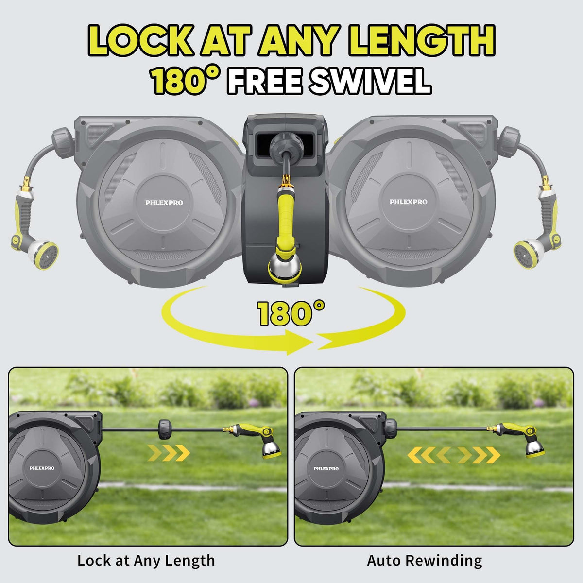 PHLEX PRO 180-degree swivel bracket enables flexible watering angles.