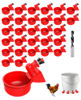 PHOEGRAY water cups in coop showing bright red color for easy visibility and steady water supply.