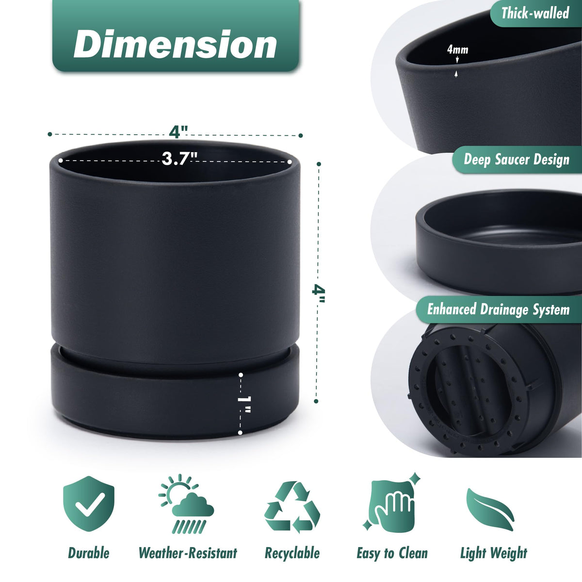 Phoenix Vine 4-inch planter with deep bottom saucer for overflow protection.