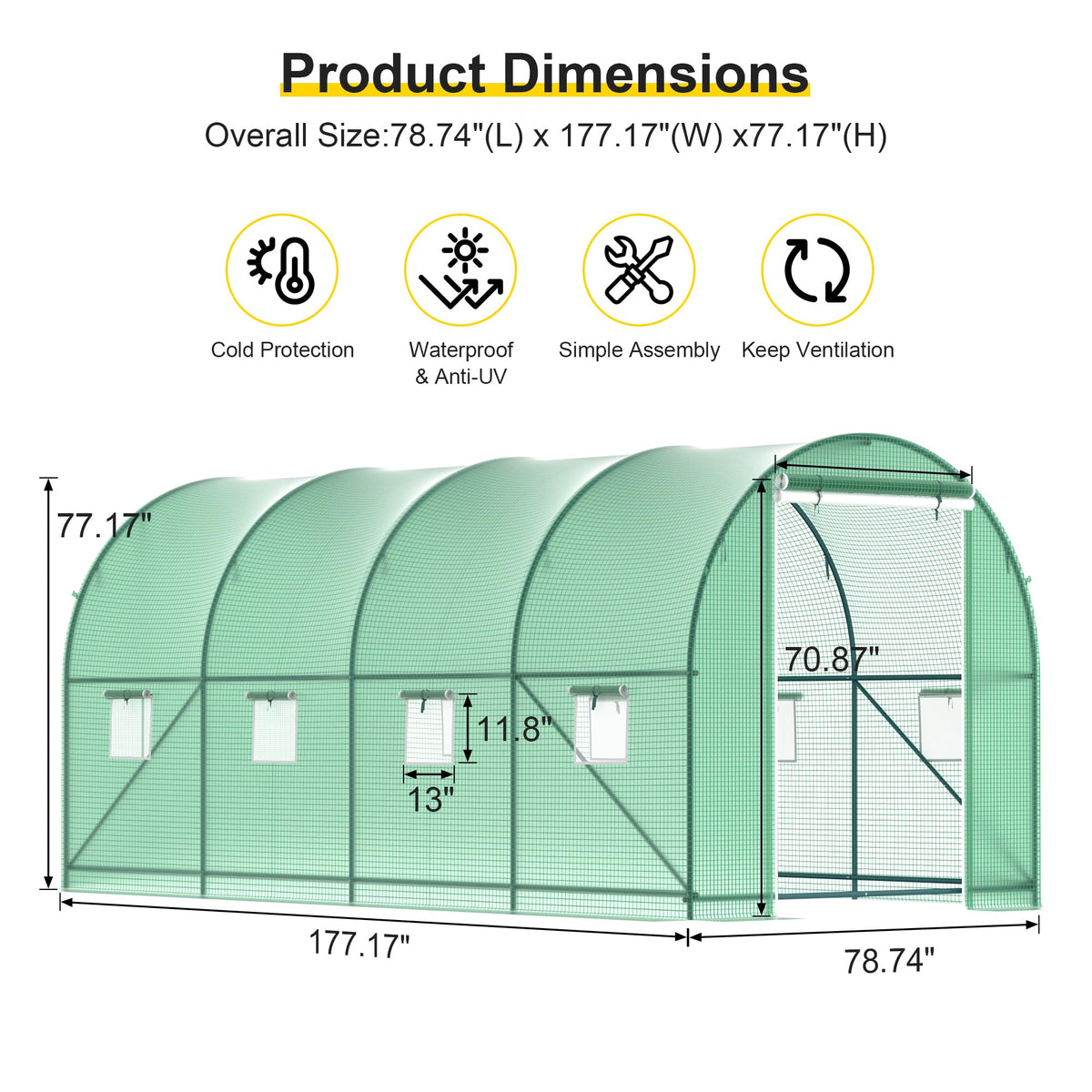 Phonjoroo Greenhouse ground stakes secure the structure against wind and snow