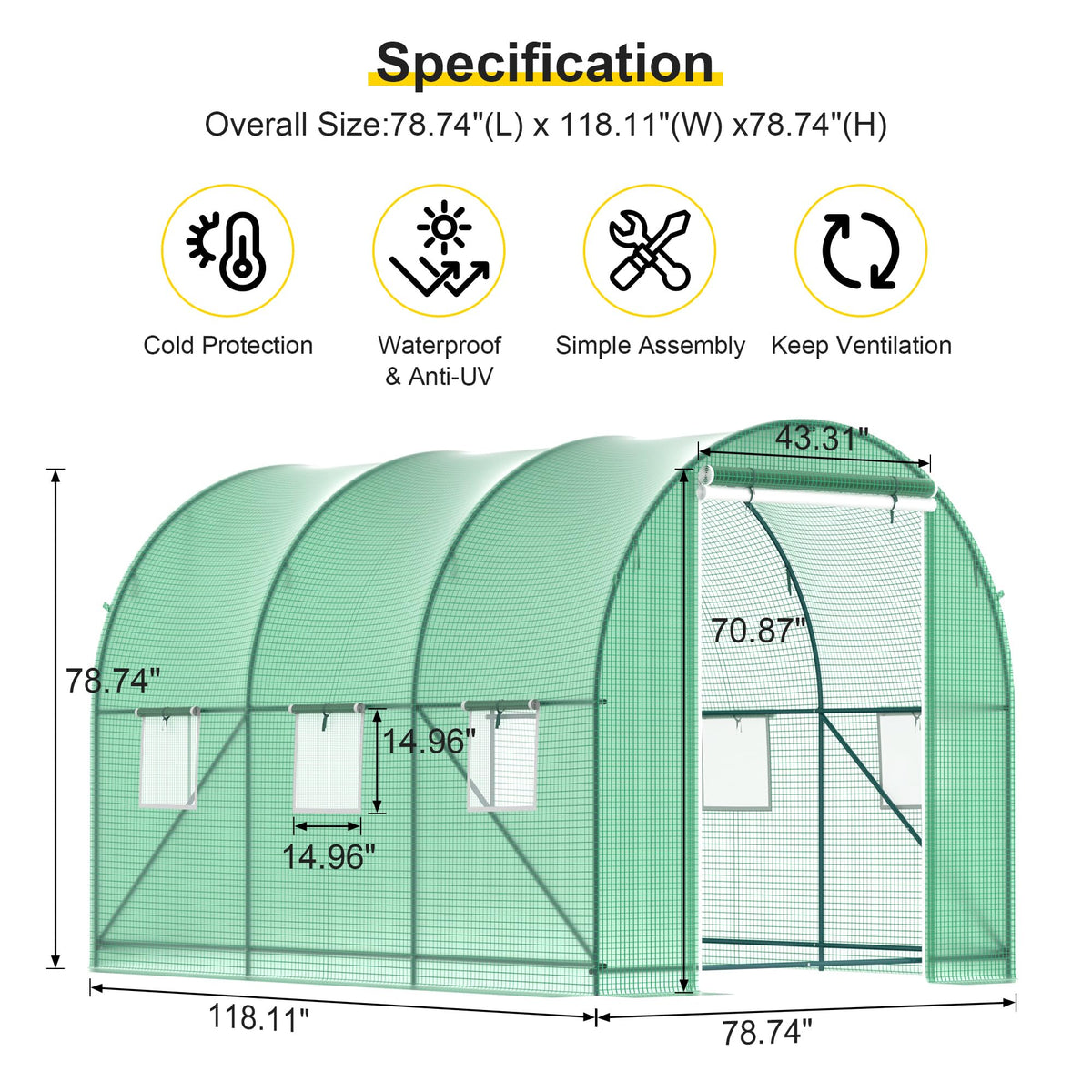 Phonjoroo walk-in greenhouse interior offers ample space for plants.