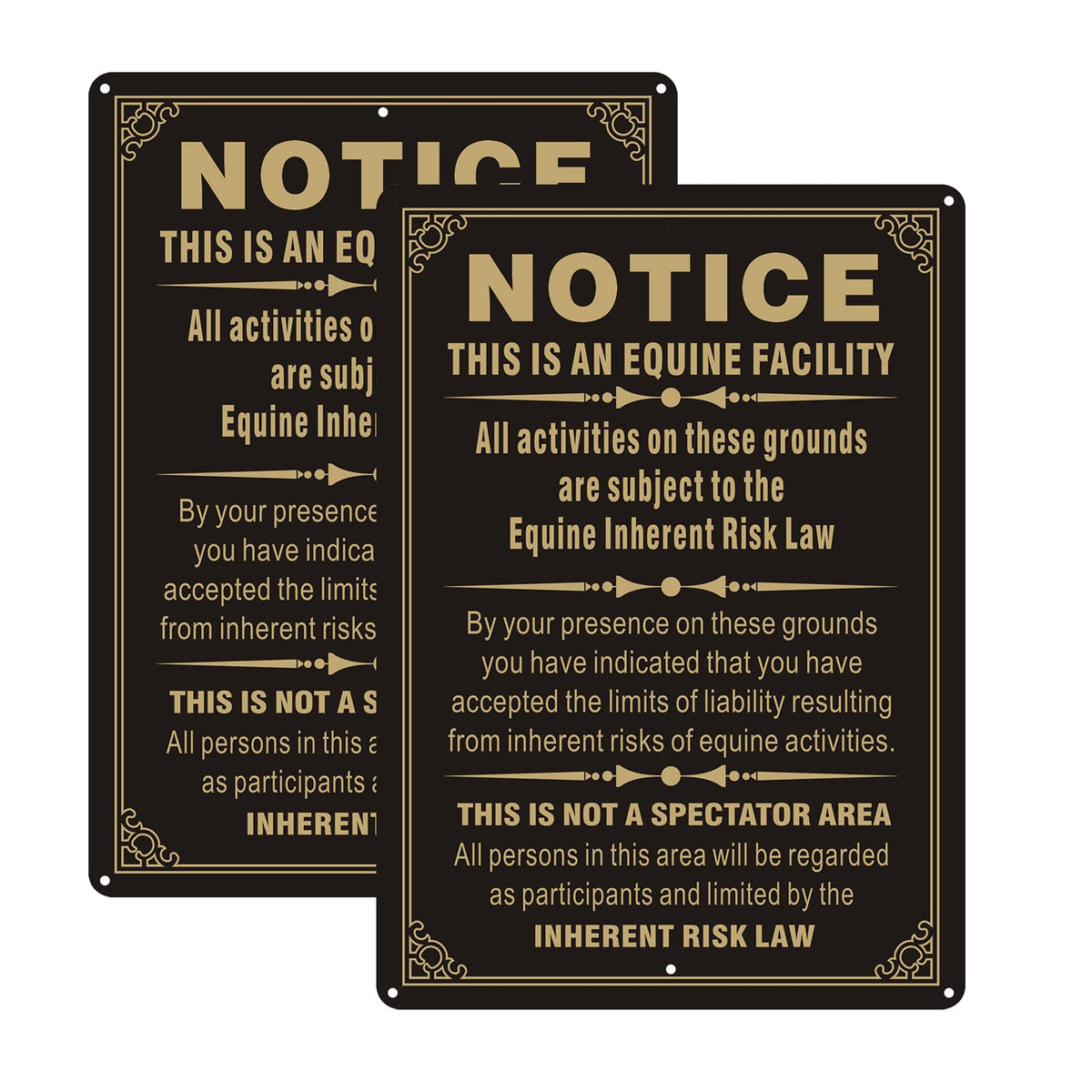 Phyabe Equine Liability sign 14x10 front view shows durable rust-free aluminum for outdoor barns.