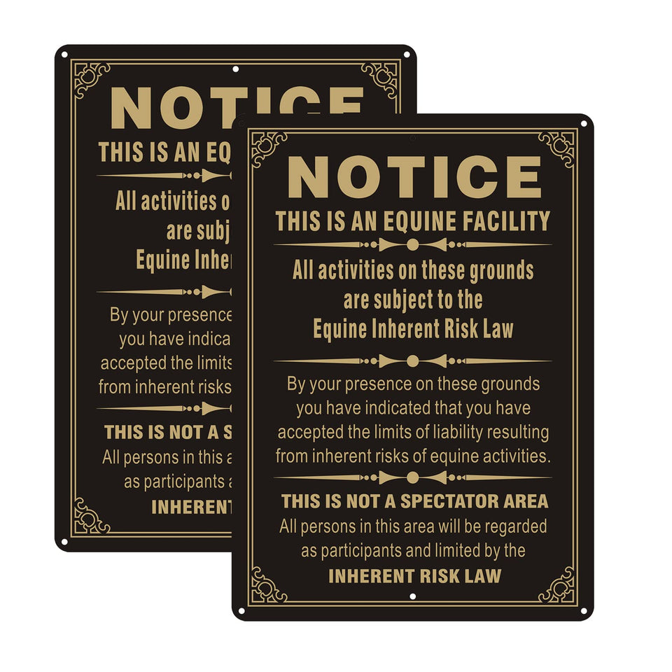 Phyabe Equine Liability sign 14x10 front view shows durable rust-free aluminum for outdoor barns.