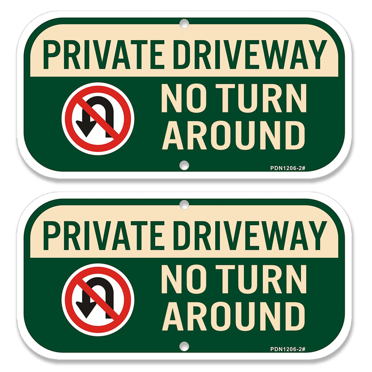Phyabe no-turn-around sign for private driveways, 12x6, rust-free aluminum for outdoor use.