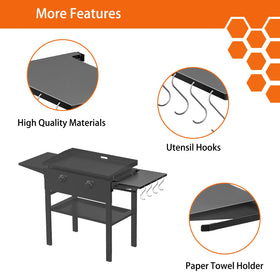 PHYESUVIN foldable shelf in folded position saving space on a crowded grill setup.