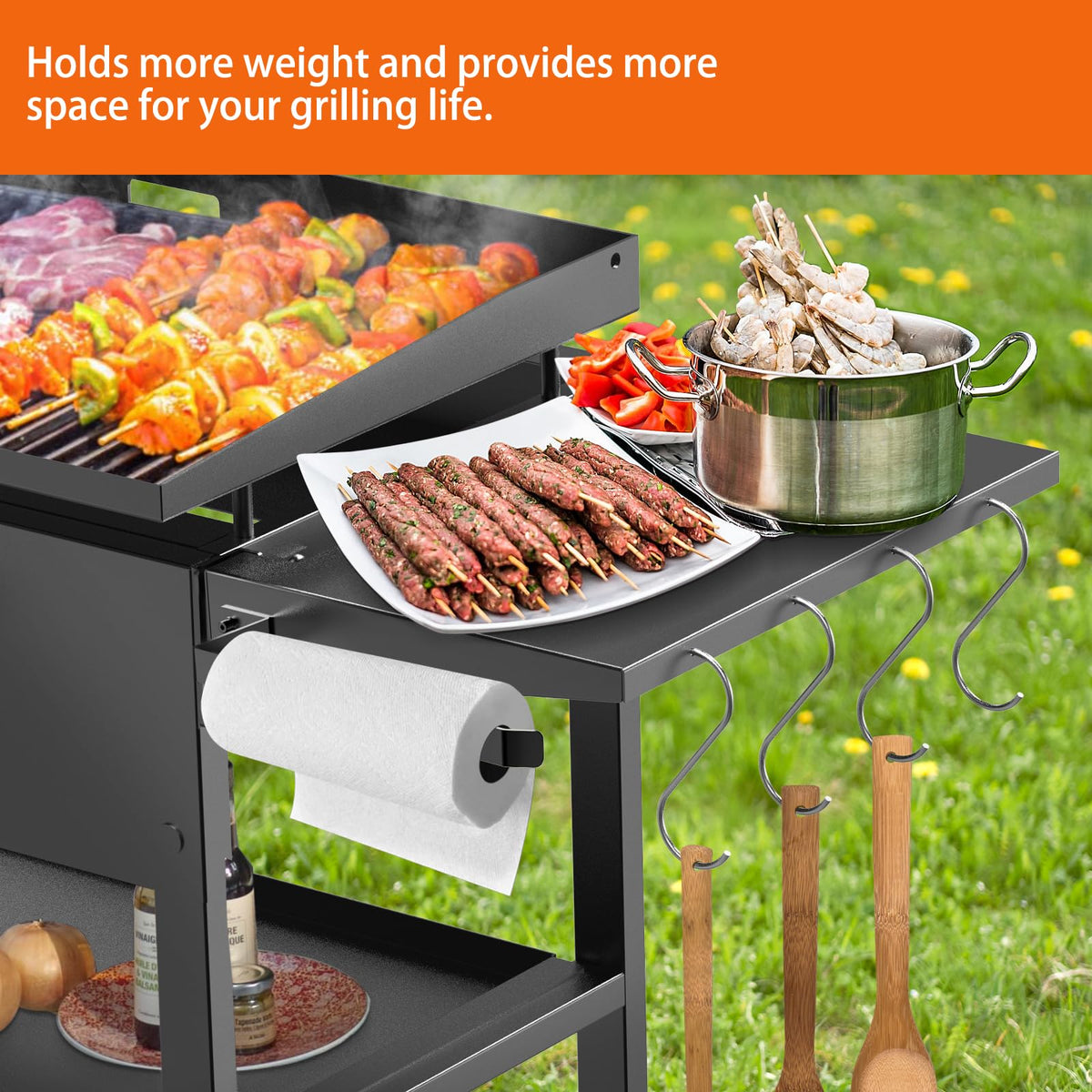 PHYESUVIN side shelf mounted on Blackstone griddle from either side option.