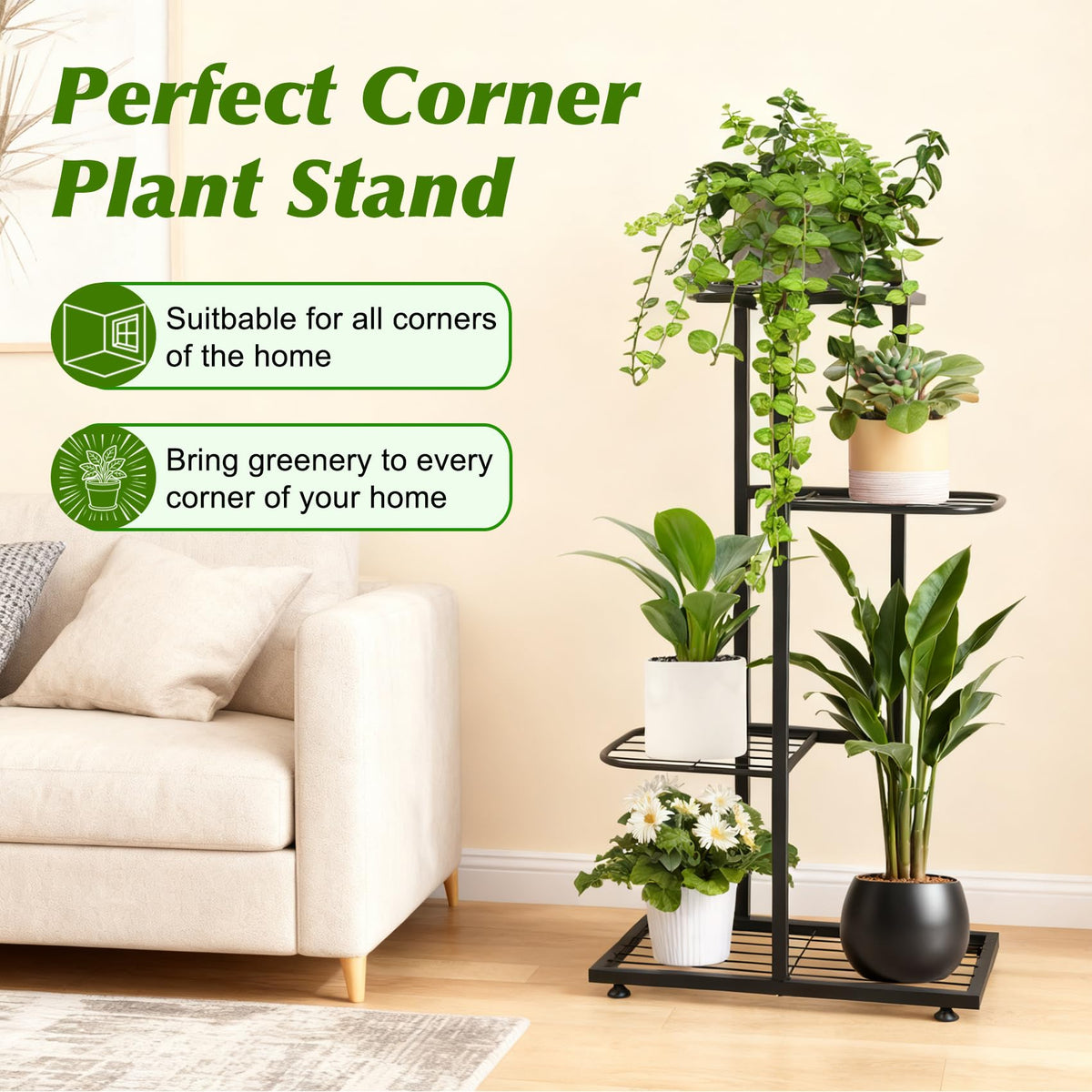 Phyluckny adjustable feet helping balance the plant stand on uneven surfaces