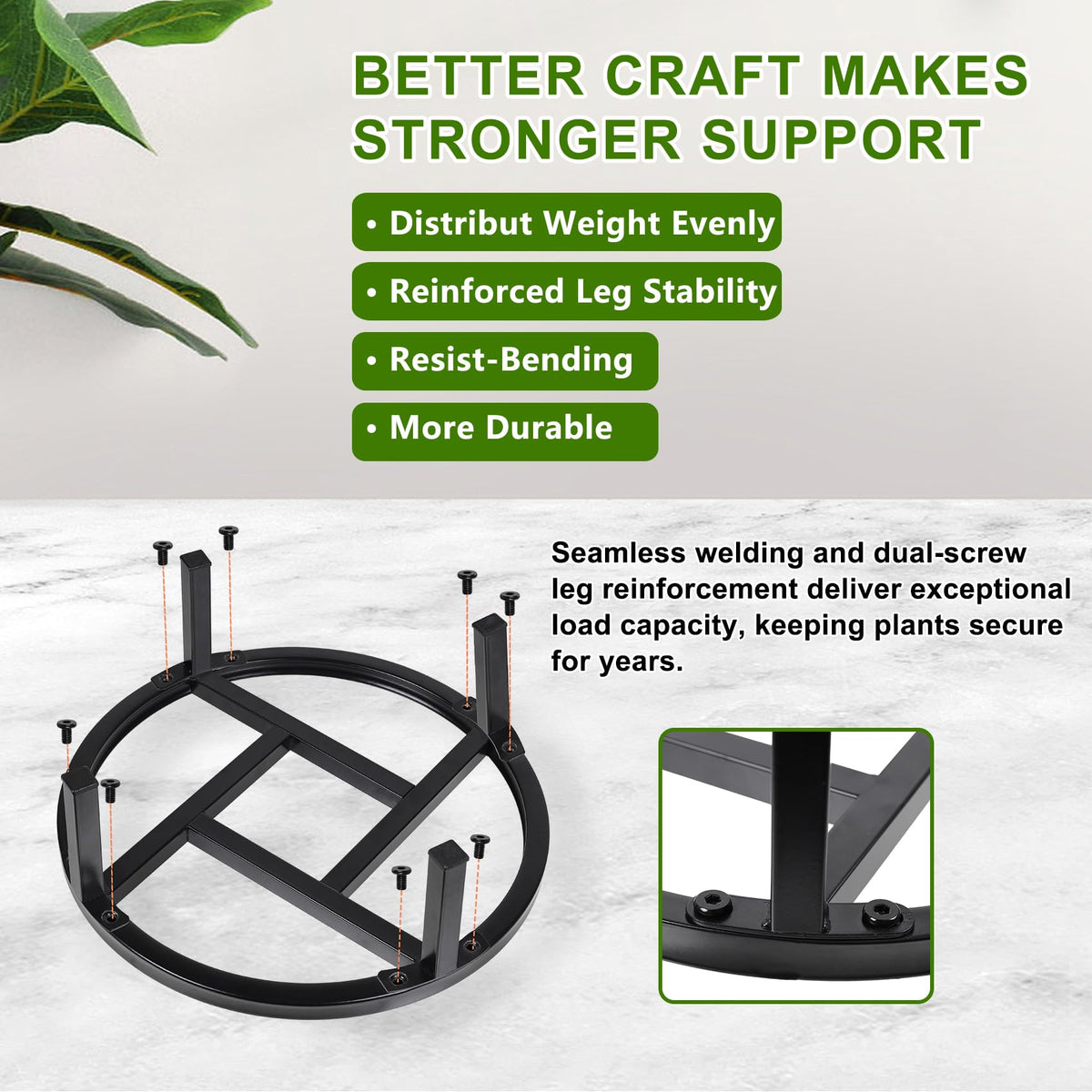 Phyluckny rust-resistant black finish protects stands from weather indoors or outdoors