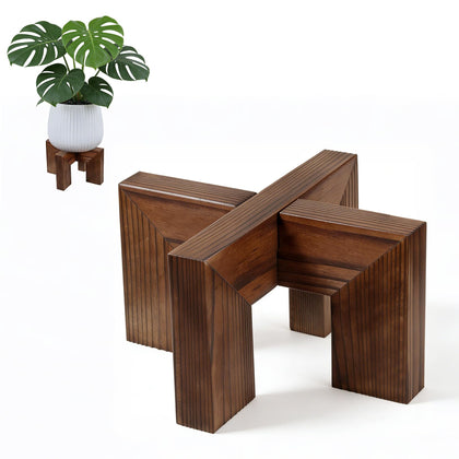 Phyluckny walnut wood plant stand side view showing sturdy base for indoor pots