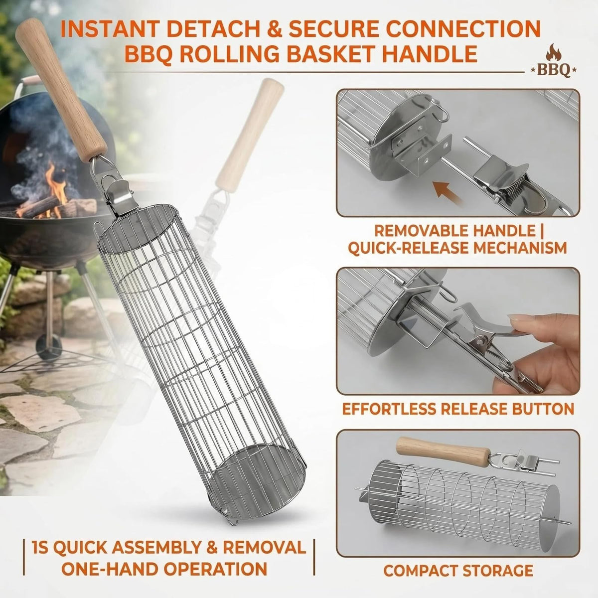 PHYUKEY rolling basket in use on grill for even charring