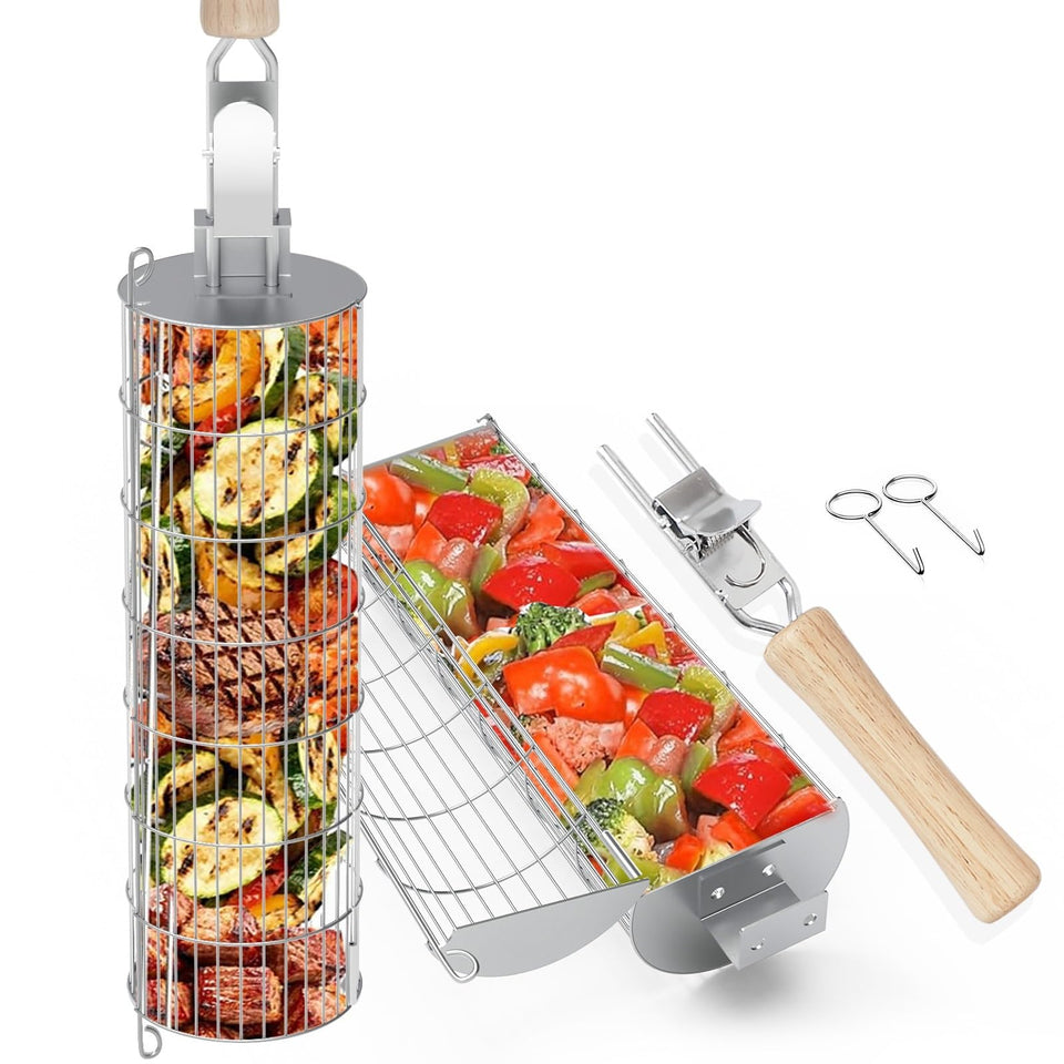 PHYUKEY rolling basket large vegetables for even grilling on outdoor barbecue