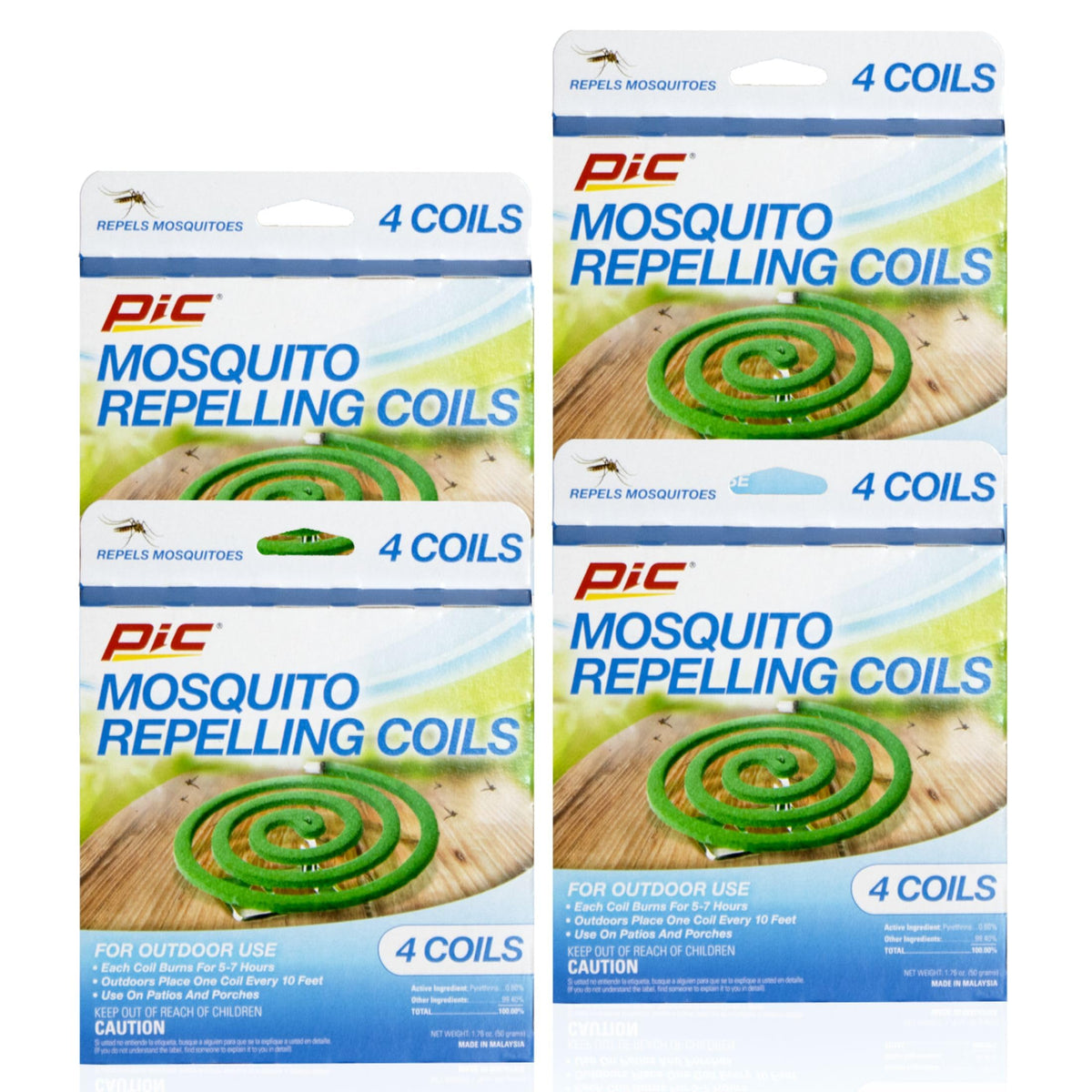 PIC Mosquito Repelling Coils packaging front, highlighting a 16-coil outdoor kit.