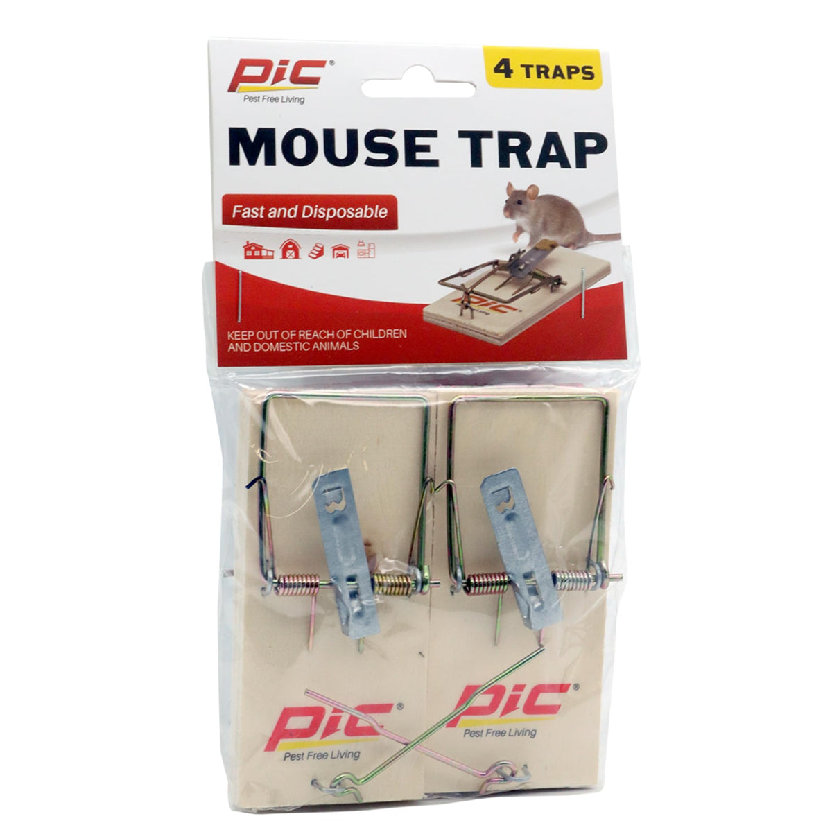 PIC Wood Mouse Traps in setup position for quick, chemical-free control.