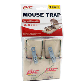 PIC Wood Mouse Traps in setup position for quick, chemical-free control.