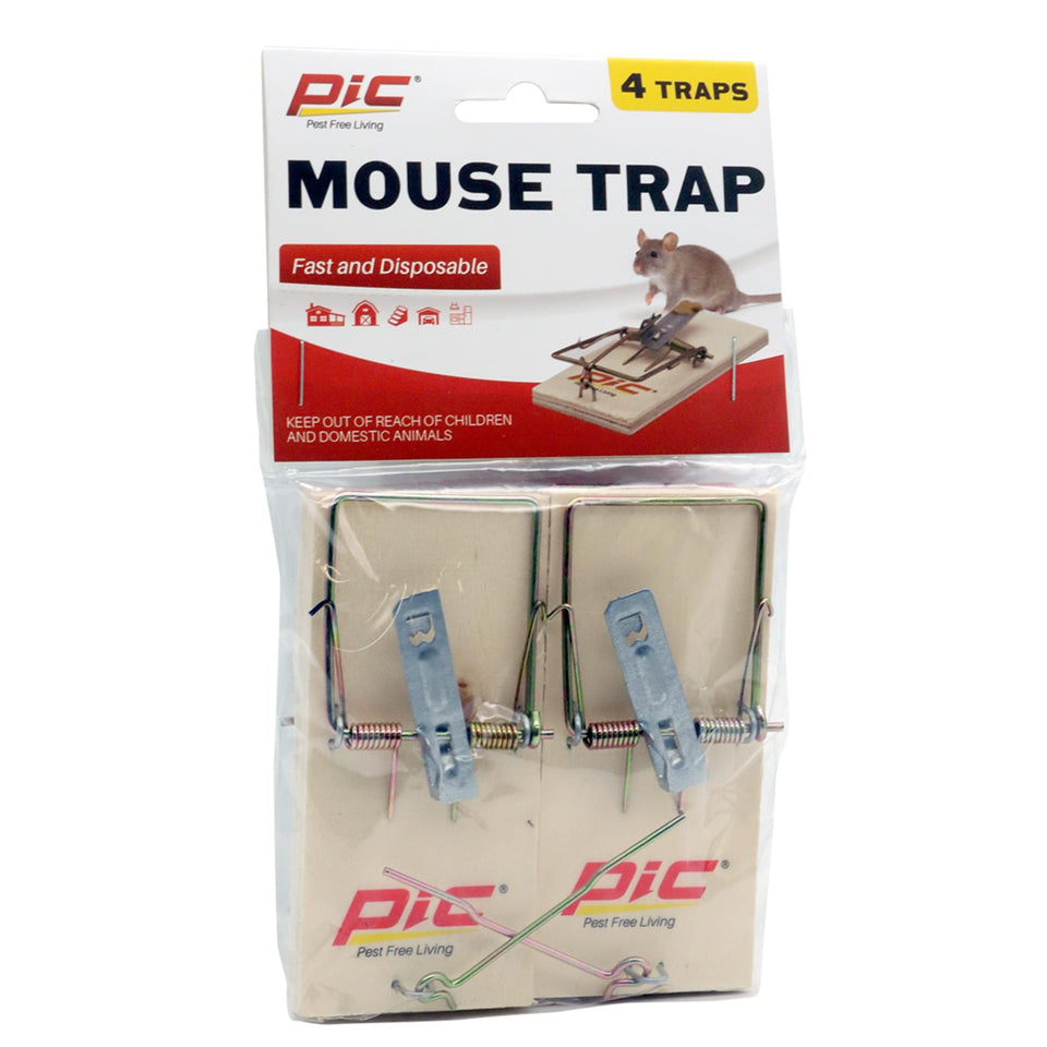 PIC Wood Mouse Traps in setup position for quick, chemical-free control.