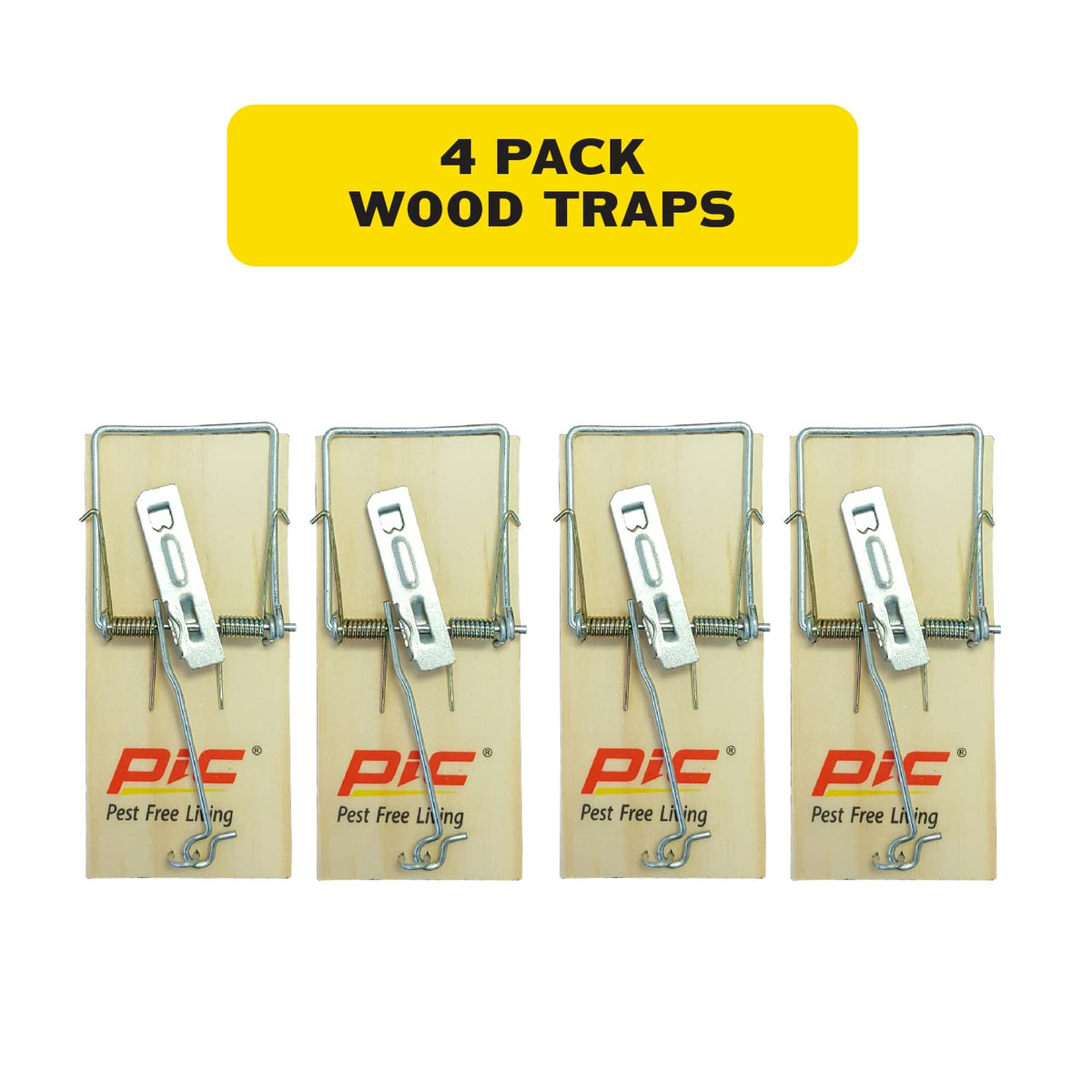 PIC Wood Mouse Traps wood construction for sturdy, single-use efficiency.
