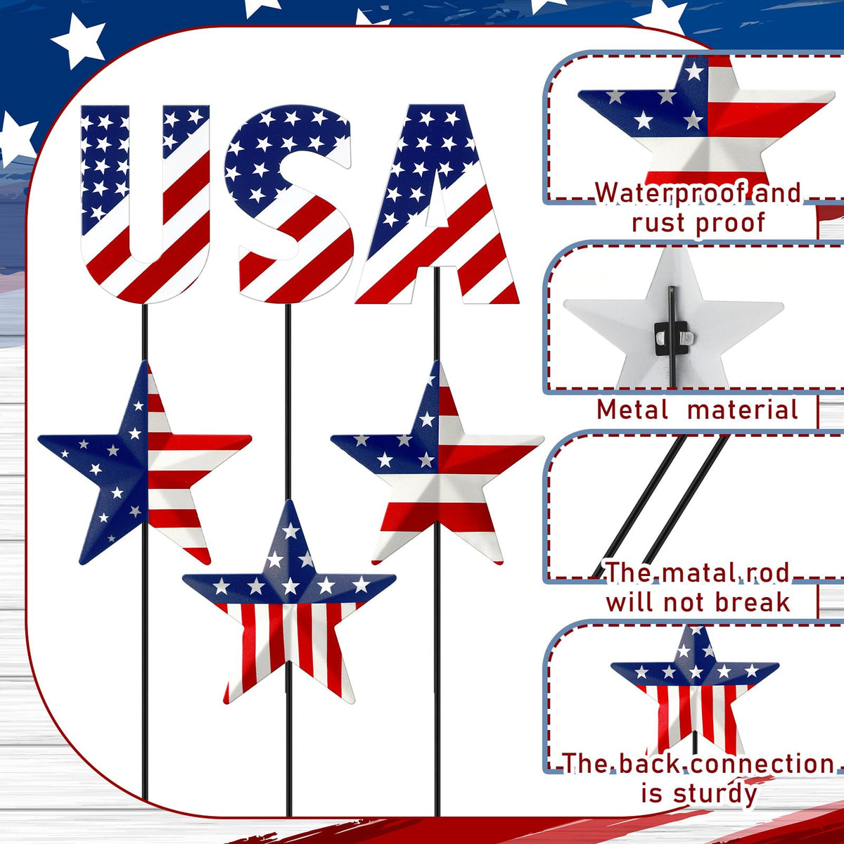 Pickmesh Fourth of July garden decor complements porches, decks, and lawns.