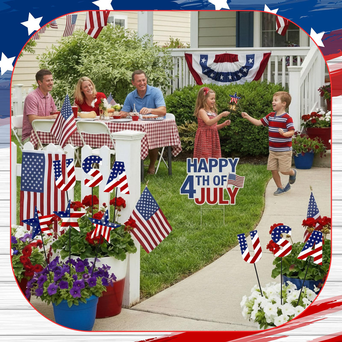Pickmesh 250th anniversary star accent enhances curb appeal outdoors.