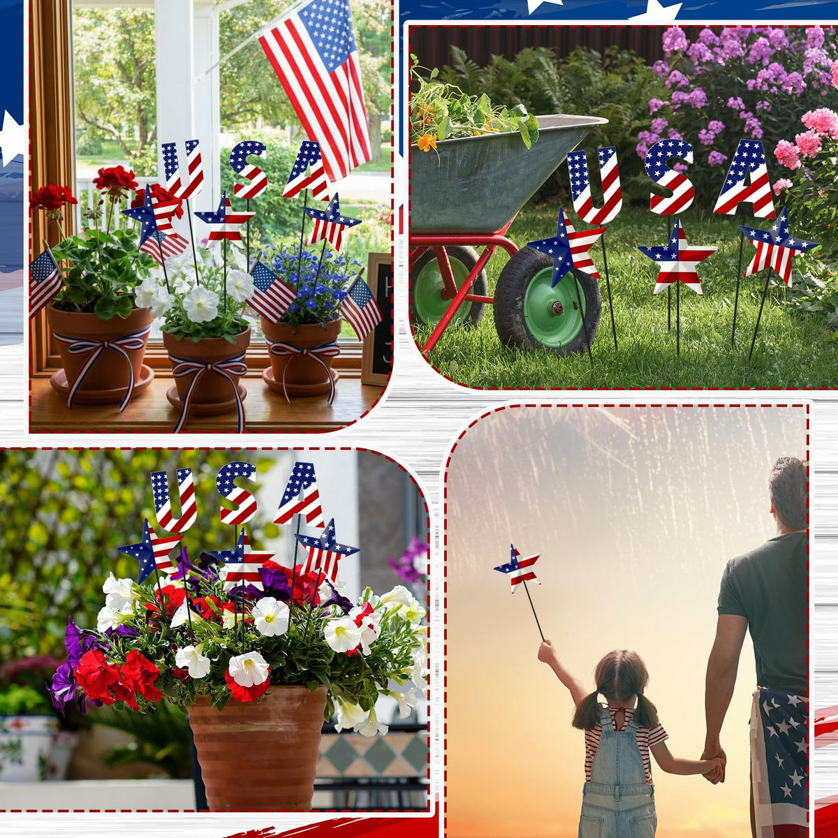 Pickmesh patriotic yard stake for Memorial Day and Independence Day displays.