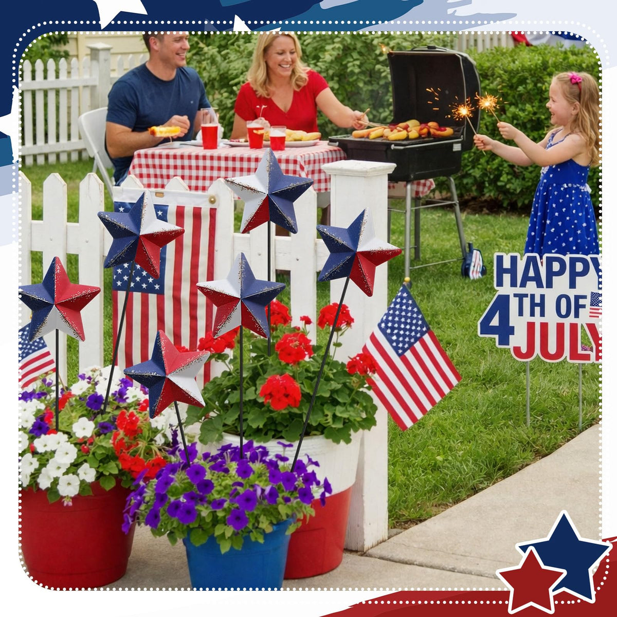 Pickmesh rustic American yard sign complements patios and gardens.
